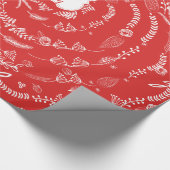 フローラフォークアートアントラーレッドクリスマスパターン ラッピングペーパー (角)