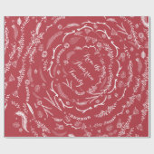 フローラフォークアートアントラーレッドクリスマスパターン ラッピングペーパー (フラット)