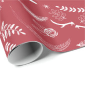 フローラフォークアートアントラーレッドクリスマスパターン ラッピングペーパー (ロールコーナー)