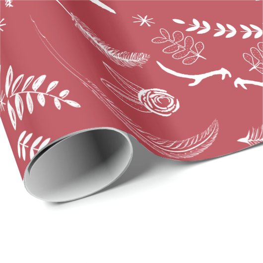 フローラフォークアートアントラーレッドクリスマスパターン ラッピングペーパー (ロールコーナー)