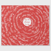 フローラフォークアートアントラーレッドクリスマスパターン ラッピングペーパー (フラット)