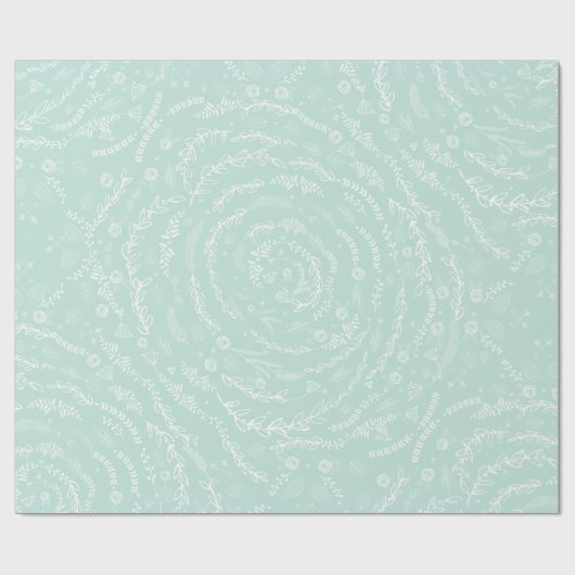 フローラフォークアートファーン&ファーンレッドクリスマスパターン ラッピングペーパー (フラット)