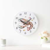 フローラフォークアートロブスターイラストレーション ラージ壁時計 (ホーム)