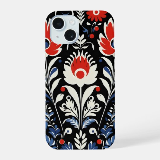 フローラフォークパターン iPhone 15ケース (裏面)