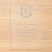 フローラフォーマルモノグラムクレストダスティブルー結婚ズ アクリル招待状 (正面)