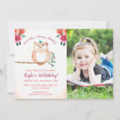 フローラフクロウフォト誕生日 招待状 (正面)