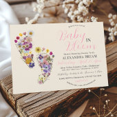 フローラフットプリントBeigeベビーガールシャワー招待状 招待状