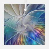 フローラフラクタルカラフル抽象芸術花 ガラスオーナメント (裏面)