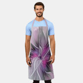 フローラフラクタルモダン抽象芸術フラワーピンク エプロン (着用した状態)