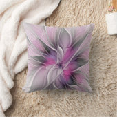 フローラフラクタルモダン抽象芸術フラワーピンク クッション (ブランケット)