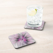 フローラフラクタルモダン抽象芸術フラワーピンク コースター (右側)