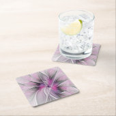 フローラフラクタルモダン抽象芸術フラワーピンク スクエアペーパーコースター (インサイチュ)