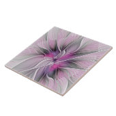 フローラフラクタルモダン抽象芸術フラワーピンク タイル (側面)