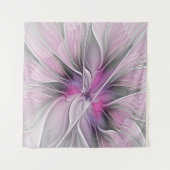 フローラフラクタルモダン抽象芸術フラワーピンク タペストリー (正面)