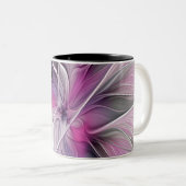 フローラフラクタルモダン抽象芸術フラワーピンク ツートーンマグカップ (正面右)