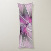 フローラフラクタルモダン抽象芸術フラワーピンク ボディピロー (裏面 (縦))