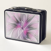 フローラフラクタルモダン抽象芸術フラワーピンク メタルランチボックス (裏面)