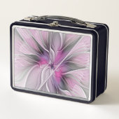 フローラフラクタルモダン抽象芸術フラワーピンク メタルランチボックス (正面)