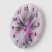 フローラフラクタルモダン抽象芸術フラワーピンク ラージ壁時計 (傾斜)