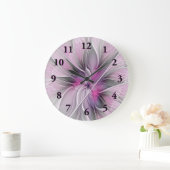 フローラフラクタルモダン抽象芸術フラワーピンク ラージ壁時計 (ホーム)