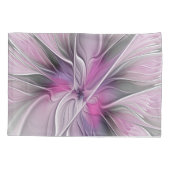 フローラフラクタルモダン抽象芸術フラワーピンク 枕カバー (裏面)