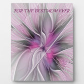 フローラフラクタル抽象芸術フラワーピンク最高のグレイママ フォトプラーク (正面)