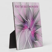 フローラフラクタル抽象芸術フラワーピンク最高のグレイママ フォトプラーク (側面)