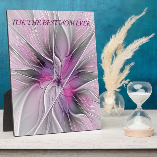 フローラフラクタル抽象芸術フラワーピンク最高のグレイママ フォトプラーク (側面)