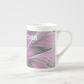 フローラフラクタル抽象芸術フラワーピンク最高のグレイママ ボーンチャイナマグカップ (右)