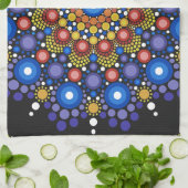 フローラフラクタル点々のあるレトロ曼荼羅 キッチンタオル (折り畳み)