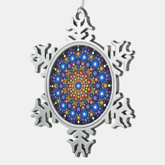 フローラフラクタル点々のあるレトロ曼荼羅 スノーフレークピューターオーナメント (右)