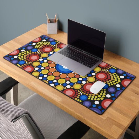 フローラフラクタル点々のあるレトロ曼荼羅 デスクマット (オフィス2)