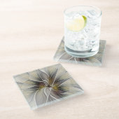 フローラフラクタル、ファンタジーフラワーとアースカラー ガラスコースター (アングル)