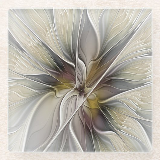 フローラフラクタル、ファンタジーフラワーとアースカラー ガラスコースター (正面)