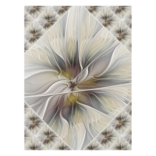 フローラフラクタル、ファンタジーフラワーとアースカラー テーブルクロス (正面)