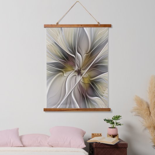 フローラフラクタル、ファンタジーフラワーとアースカラー 吊り下げ型タペストリー (寝室)