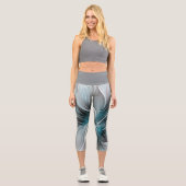 フローラフラッモダンタル抽象芸術ブルーグレー カプリレギンス (正面)