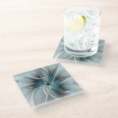 フローラフラッモダンタル抽象芸術ブルーグレー ガラスコースター (アングル)