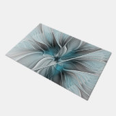 フローラフラッモダンタル抽象芸術ブルーグレー ドアマット (アングル)