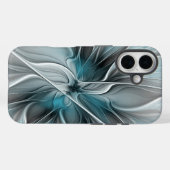 フローラフラッモダンタル抽象芸術ブルーグレー Case-Mate iPhoneケース (裏面 (横))