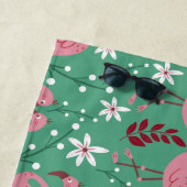 フローラフラミンゴシームレスピンクグリーン ビーチタオル (インサイチュ)