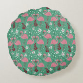 フローラフラミンゴシームレスピンクグリーン ラウンドクッション (裏面)