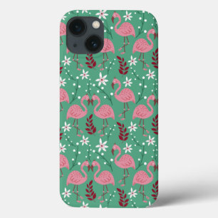 フローラフラミンゴシームレスピンクグリーン iPhone 13ケース