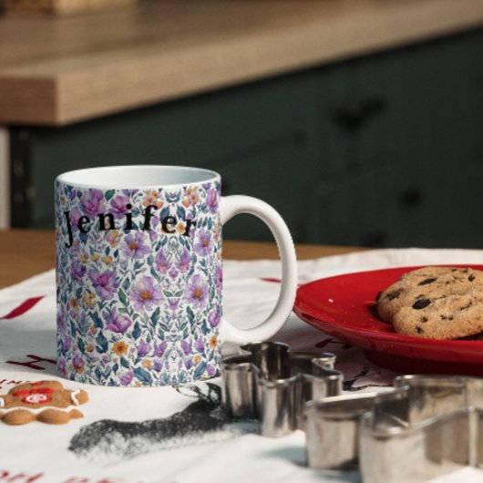 フローラフラワーウォーターカラーベクターホワイトコーヒーマグ マグカップ