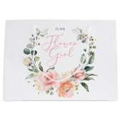 フローラフラワーガールピンク水彩リース結婚ズ ラージペーパーバッグ (正面)