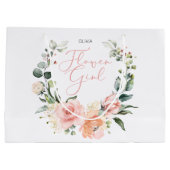 フローラフラワーガールピンク水彩リース結婚ズ ラージペーパーバッグ (裏面)