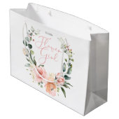 フローラフラワーガールピンク水彩リース結婚ズ ラージペーパーバッグ (裏面アングル)