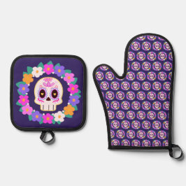 フローラフラワーシュガースカル 鍋つかみ&鍋敷きセット