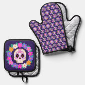 フローラフラワーシュガースカル 鍋つかみ&鍋敷きセット (正面/裏面)