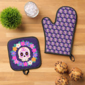 フローラフラワーシュガースカル 鍋つかみ&鍋敷きセット (トップダウン)